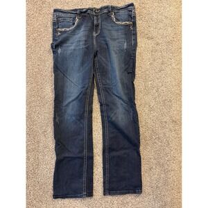 Grace in LA Jeans‎ Women 19 Blue Bootcut Embroidered Dark Wash Denim Distressed